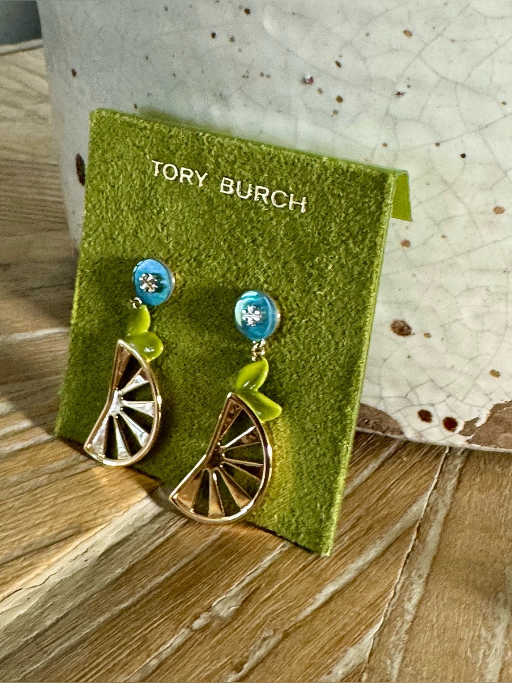 Tory Burch Lemon Pearl Drop Statement Earrings NWT Fruit whimsical Chic Preppy